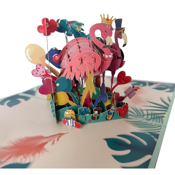 New Anniversary 3D Pop Up Card Greeting Card- Envelope and Note Tag-Flamingo - Picture 3 of 7
